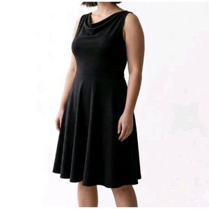 EUC Vintage Sleeveless Cowl Neck Fit & Flare Black Dress Size Large LBD Formal